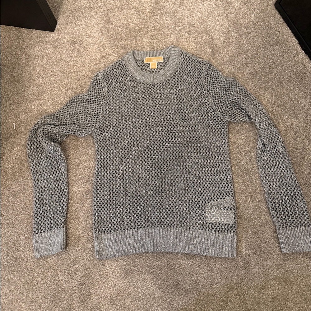 Michael Kors Mesh Knit Gray Crewneck Sweater